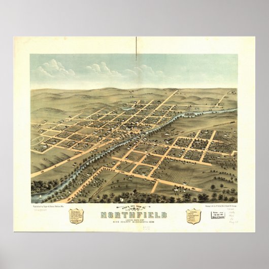 Northfield Minnesota 1869 Antiek Panorama Poster (Voorkant)