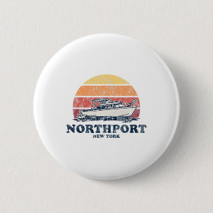 Northport Ny  Boating 70s Retro Boat Design Ronde Button 5,7 Cm