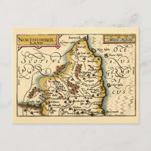 Northumberland County England Oude antiquarische k Briefkaart (Voorkant)
