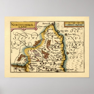 Northumberland County England Oude antiquarische k Poster