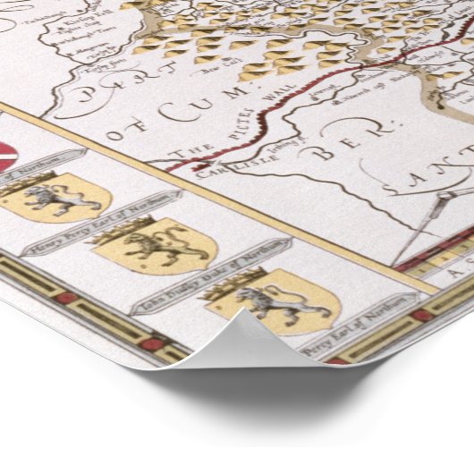 Northumberland, gegraveerd door Jodocus Hondius Poster (Hoek)