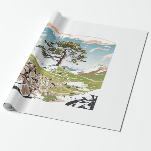 Northumberland National Park Sycamore Gap Tree Cadeaupapier (Uitgerold)