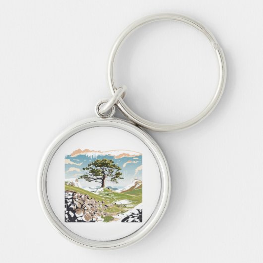 Northumberland National Park Sycamore Gap Tree Sleutelhanger (Voorkant)