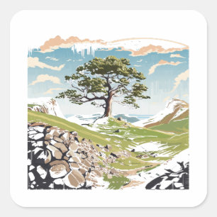 Northumberland National Park Sycamore Gap Tree Vierkante Sticker
