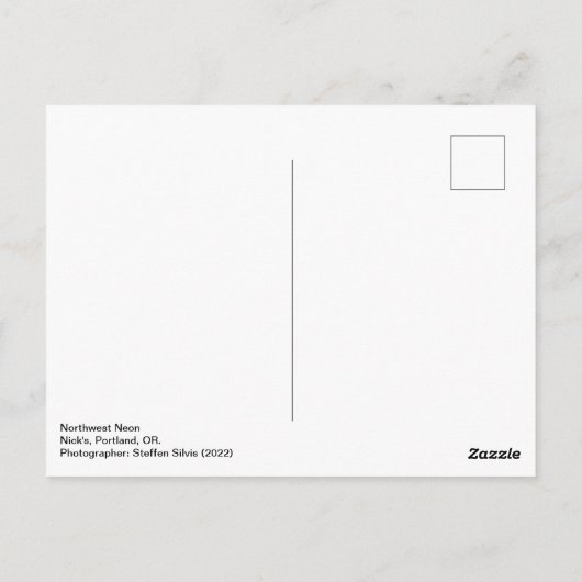 Northwest Neon: Nick's. Briefkaart (Achterkant)