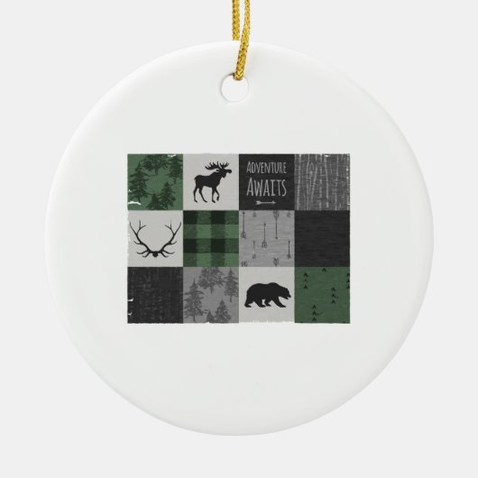 Northwood Adventure Patchwork - grijs en groen Keramisch Ornament (Voorkant)