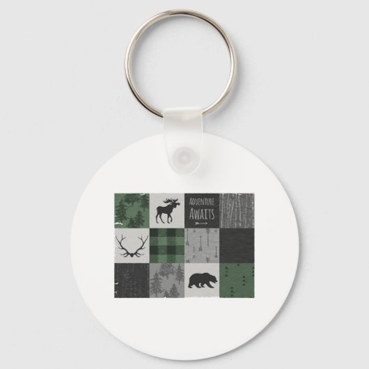 Northwood Adventure Patchwork - grijs en groen Sleutelhanger (Voorkant)