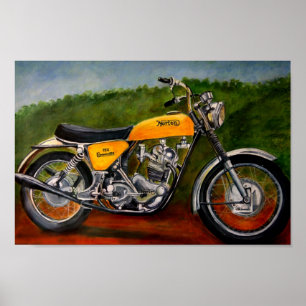 norton commando motorfiets - geel schilderij poster