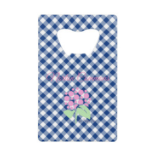Norton commons blauwe gingham flesopener creditkaart flessenopener
