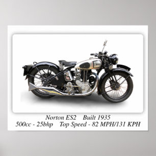Norton ES2-motorfiets - A3-formaat AfdrukPoster Poster