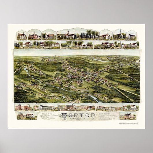 Norton, MA Panoramic Map - 1891 Poster (Voorkant)