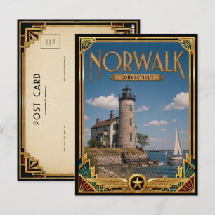 Norwalk Connecticut Vintage Art Deco Gouden Tijdpe Briefkaart