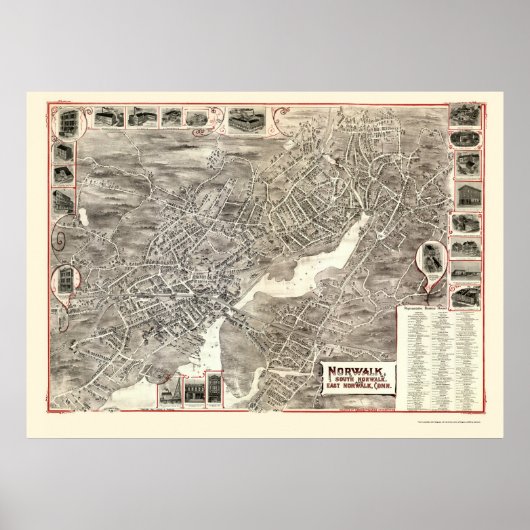 Norwalk, CT Panoramic Map - 1899 Poster (Voorkant)