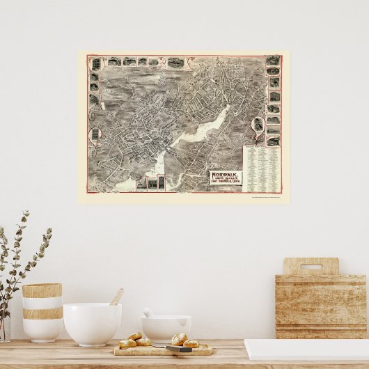 Norwalk, CT Panoramic Map - 1899 Poster (Keuken)