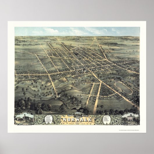 Norwalk, OH Panoramic Map - 1870 Poster (Voorkant)