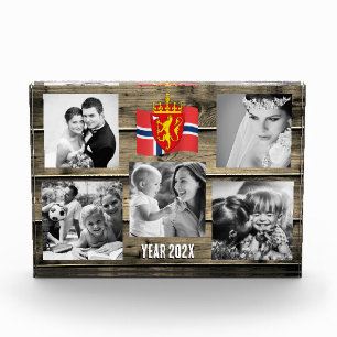 Norway family photo block, Norwegian flag, wood Fotoblokken