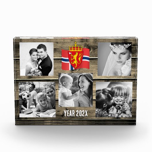 Norway family photo block, Norwegian flag, wood Fotoblokken (Voorkant)