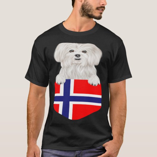 Norway Flag Maltese Dog In Pocket T-shirt (Voorkant)