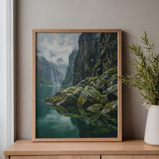 Norway Geirangerfjord Mossy Water Art Canvas Afdruk