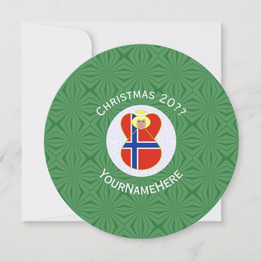 Norwegian Angel Flag Christmas Personalize Round Kaart (Voorkant)