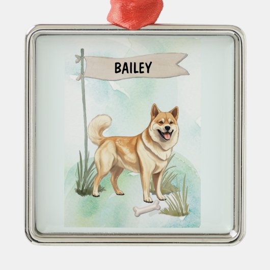 Norwegian Buhund Watercolor Personalized Dog Metalen Ornament (Voorkant)