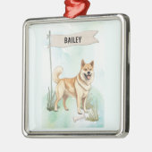 Norwegian Buhund Watercolor Personalized Dog Metalen Ornament (Links)