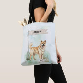 Norwegian Buhund Watercolor Personalized Dog Tote Bag (Dichtbij)