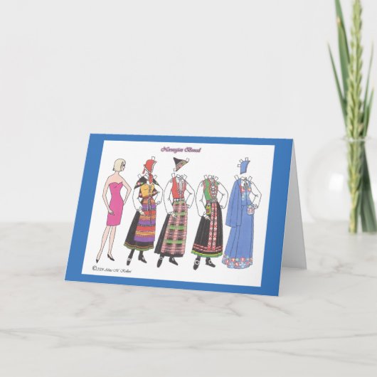 Norwegian Bunad Paper Doll Wenskaart Kaart (Voorkant)