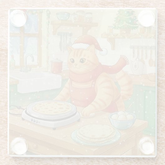 Norwegian Cat Making Christmas Lefse, Coaster Glazen Onderzetter (Achterkant)