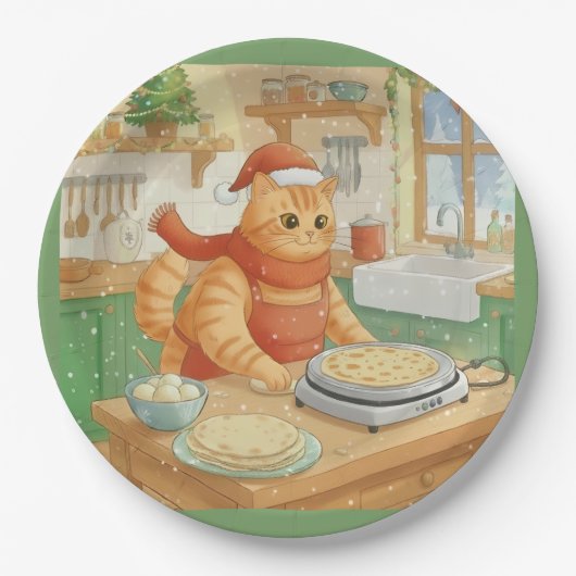 Norwegian Cat Making Christmas Lefse, Plates Papieren Bordje (Voorkant)