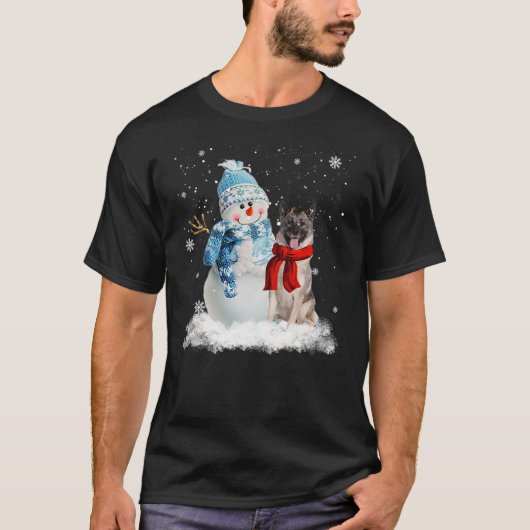 Norwegian Elkhound Dog Christmas Snowman Christmas T-shirt (Voorkant)