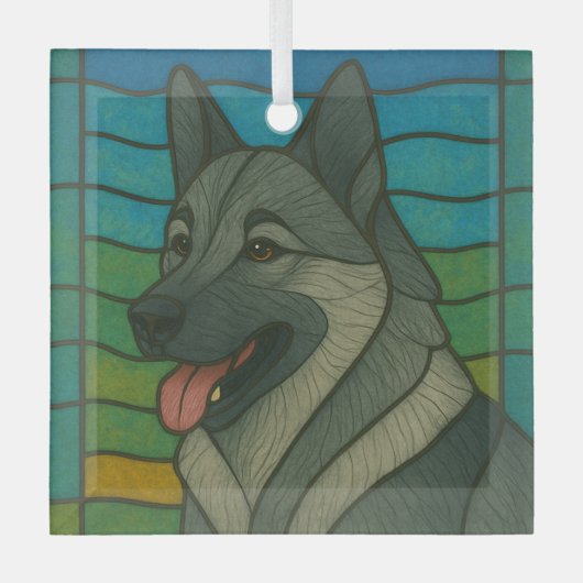 Norwegian Elkhound "Glas in lood" Glass Ornament (Voorkant)