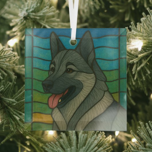 Norwegian Elkhound "Glas in lood" Glass Ornament (Insitu)
