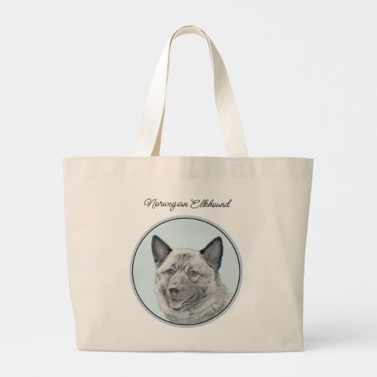 Norwegian Elkhound Schilderij Schattigee originele Grote Tote Bag (Achterkant)