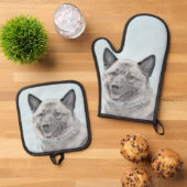 Norwegian Elkhound Schilderij Schattigee originele Ovenwant & Pannenlap Set (Top down)