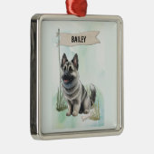 Norwegian Elkhound Watercolor Personalized Dog Metalen Ornament (Rechts)
