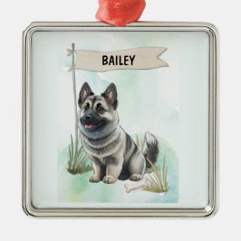 Norwegian Elkhound Watercolor Personalized Dog Metalen Ornament