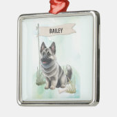 Norwegian Elkhound Watercolor Personalized Dog Metalen Ornament (Links)