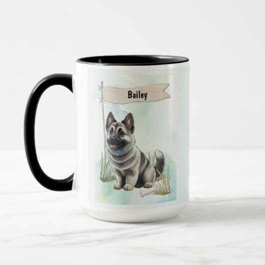 Norwegian Elkhound Watercolor Personalized Dog Mok (Links)