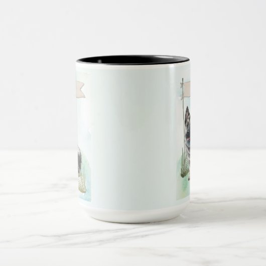 Norwegian Elkhound Watercolor Personalized Dog Mok (Midden)