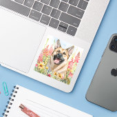 Norwegian Elkhound Watercolor Sticker (Laptop met iPhone)