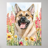 Norwegian Elkhound Waterverf Dog Poster Art (Voorkant)
