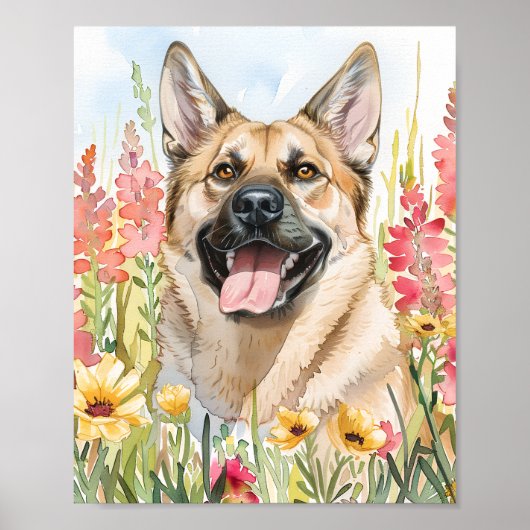 Norwegian Elkhound Waterverf Dog Poster Art (Voorkant)