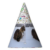 norwegian forest cat in snow feesthoedjes (Rechts)