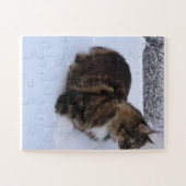 norwegian forest cat in snow legpuzzel (Horizontaal)