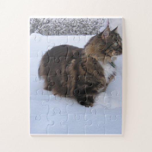 norwegian forest cat in snow legpuzzel (Verticaal)
