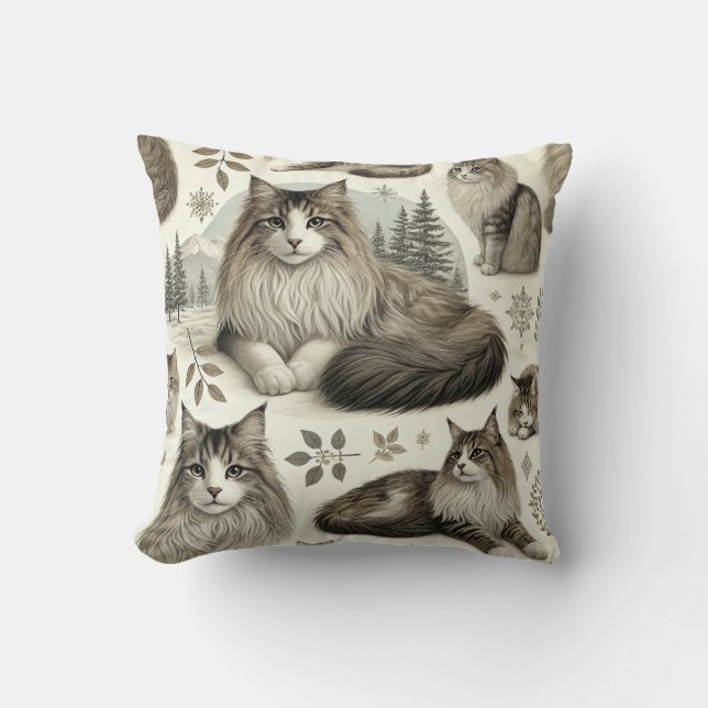Norwegian Forest Cat Pattern Cushion Kussen (Voorkant)