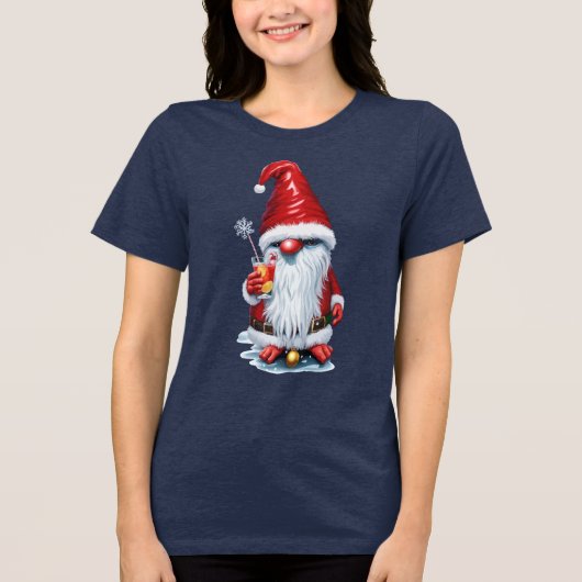 Norwegian Gnome Holding A Cranberry Juice Cocktail Tri-Blend Shirt (Voorkant)