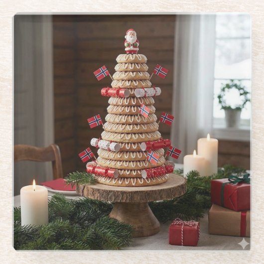 Norwegian Kransekake, Glass Coaster Glazen Onderzetter (Voorkant)