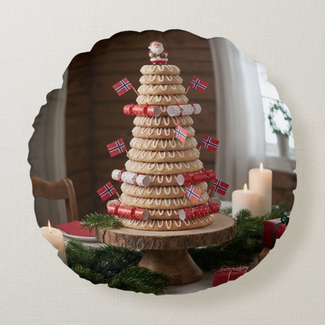 Norwegian Kransekake, Round Pillow Rond Kussen (Voorkant)